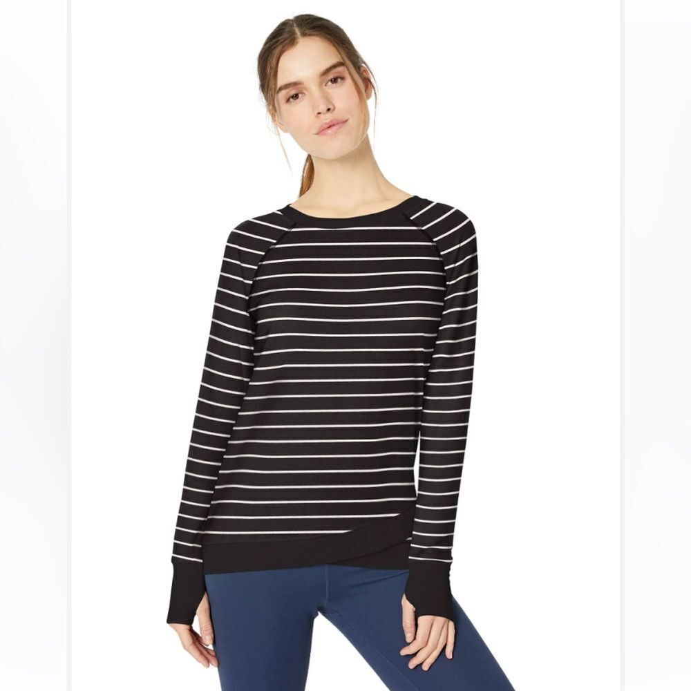 Danskin Split Hem Tunic Black and White Striped Size Large